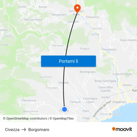 Civezza to Borgomaro map
