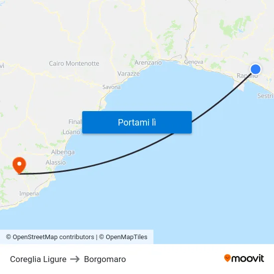 Coreglia Ligure to Borgomaro map