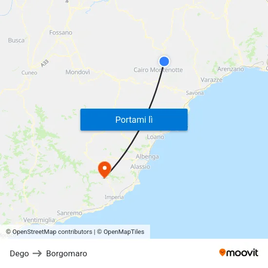 Dego to Borgomaro map