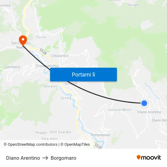 Diano Arentino to Borgomaro map