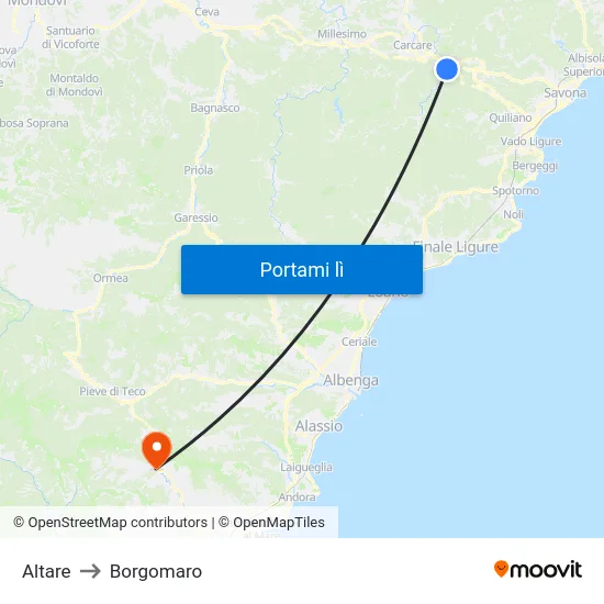 Altare to Borgomaro map