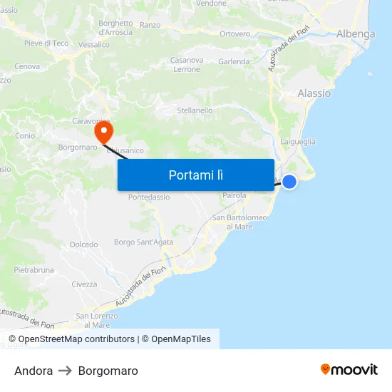 Andora to Borgomaro map