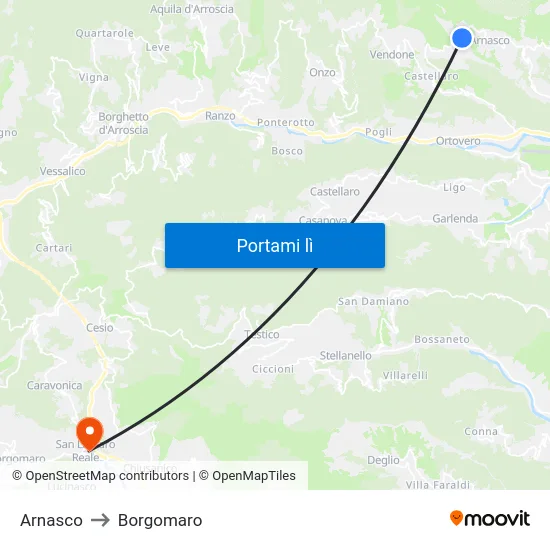 Arnasco to Borgomaro map