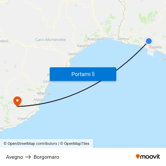 Avegno to Borgomaro map