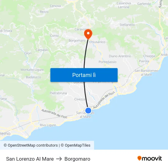 San Lorenzo Al Mare to Borgomaro map