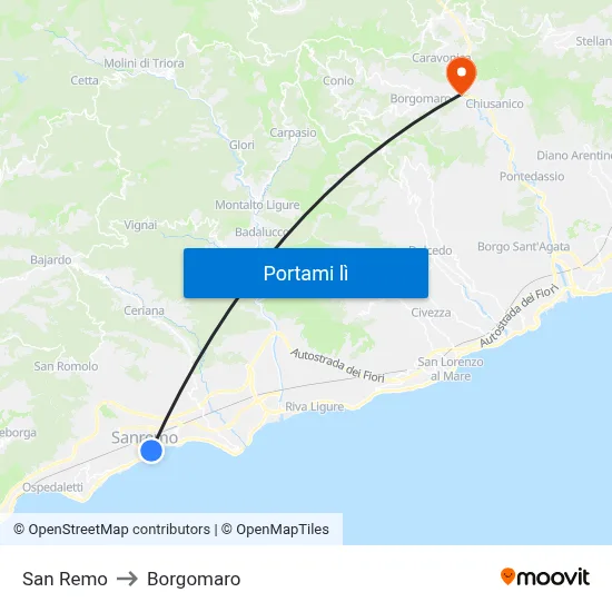 San Remo to Borgomaro map