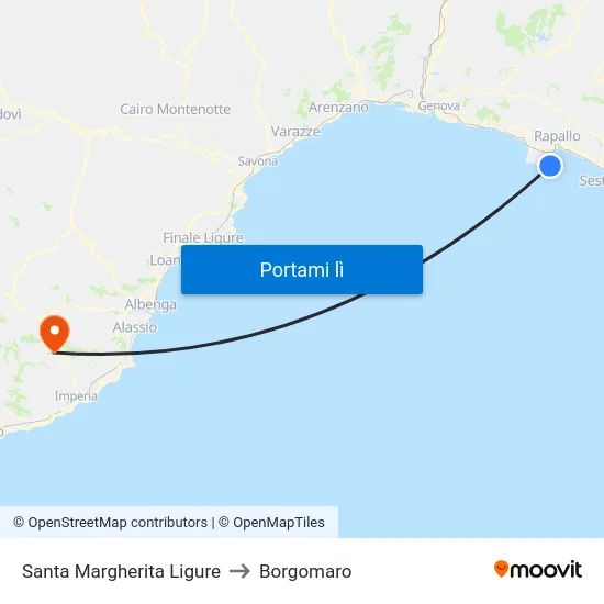 Santa Margherita Ligure to Borgomaro map