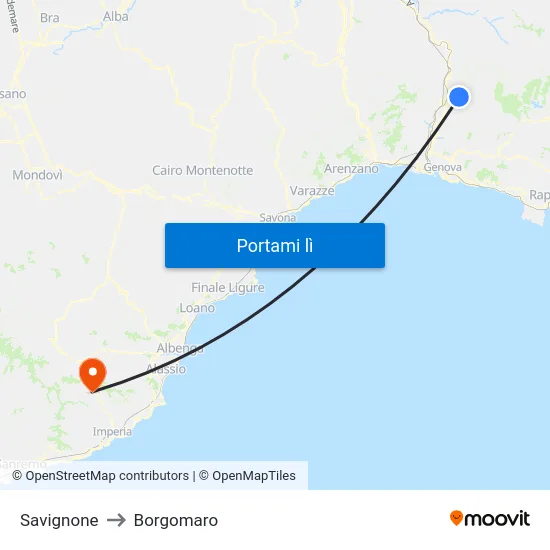 Savignone to Borgomaro map