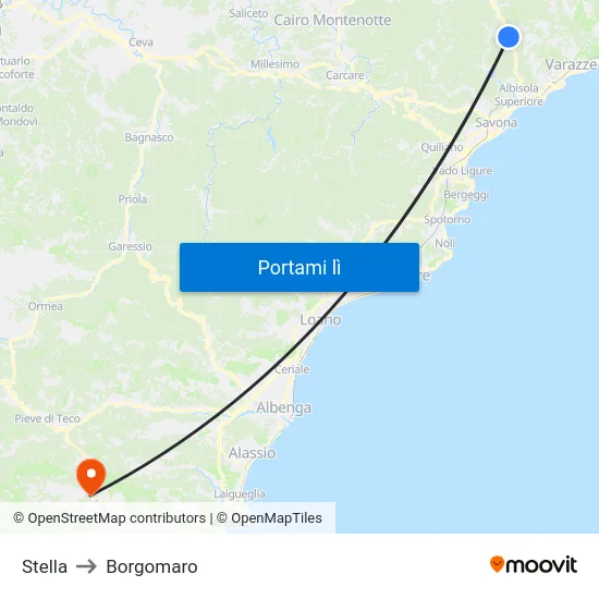 Stella to Borgomaro map