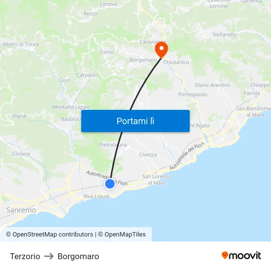 Terzorio to Borgomaro map