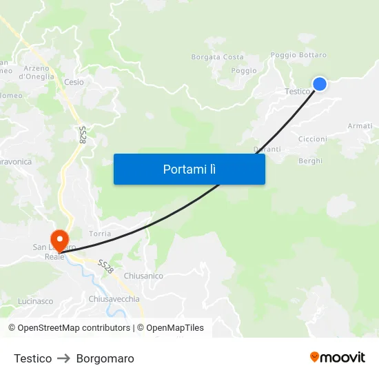 Testico to Borgomaro map