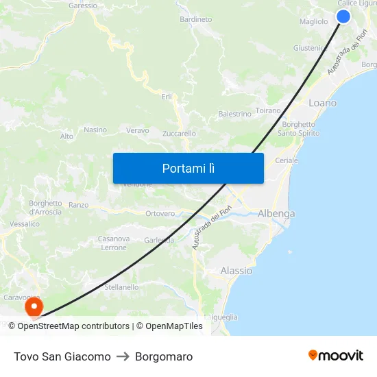Tovo San Giacomo to Borgomaro map