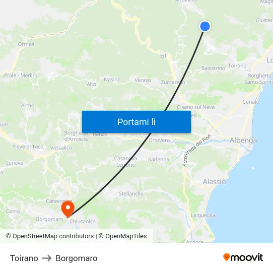Toirano to Borgomaro map
