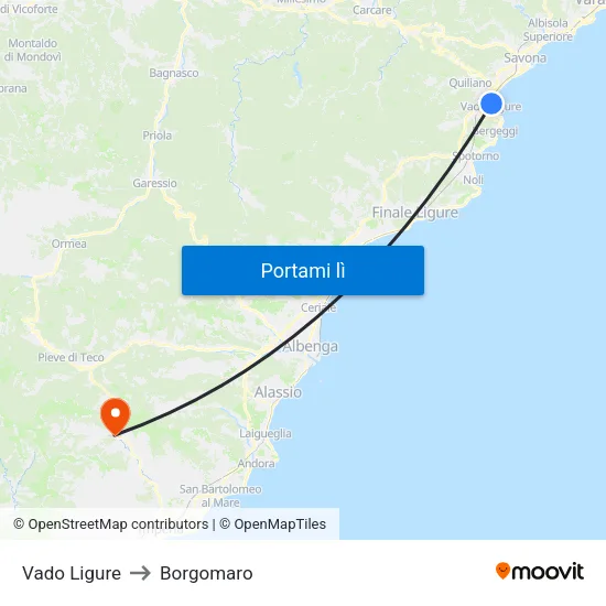 Vado Ligure to Borgomaro map