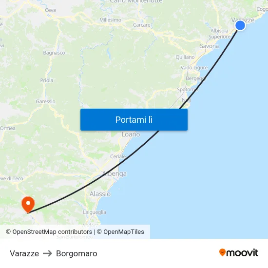 Varazze to Borgomaro map