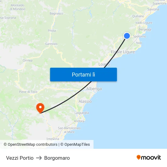 Vezzi Portio to Borgomaro map