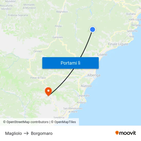 Magliolo to Borgomaro map