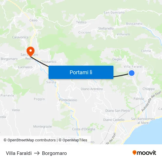 Villa Faraldi to Borgomaro map