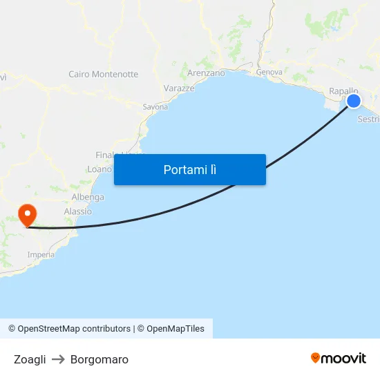 Zoagli to Borgomaro map