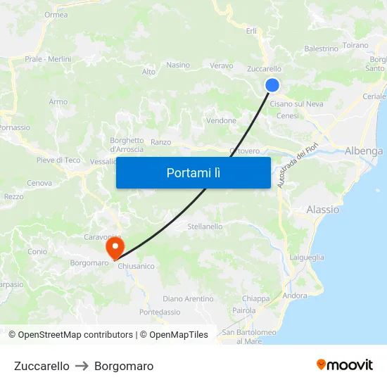 Zuccarello to Borgomaro map