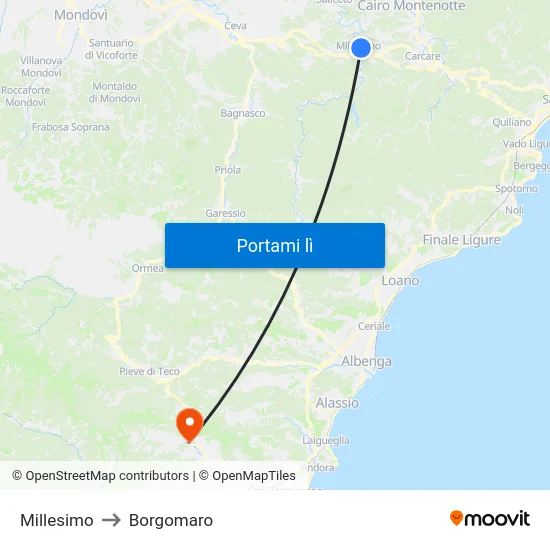 Millesimo to Borgomaro map