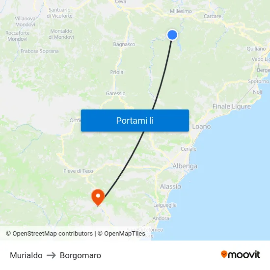 Murialdo to Borgomaro map