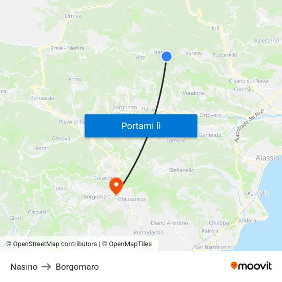 Nasino to Borgomaro map