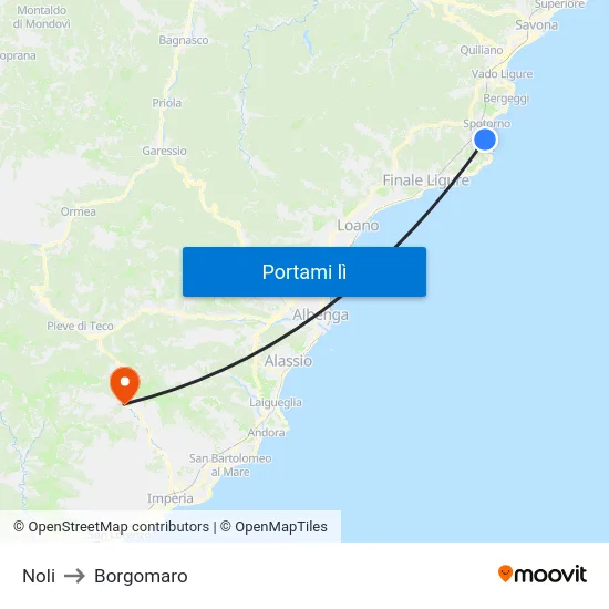 Noli to Borgomaro map
