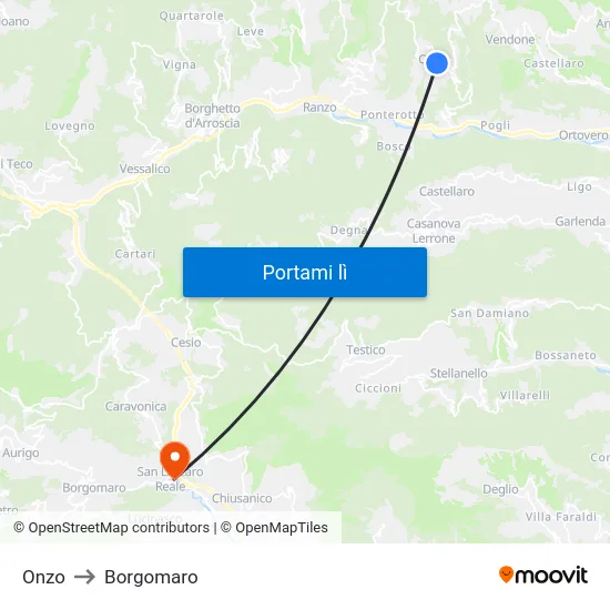 Onzo to Borgomaro map
