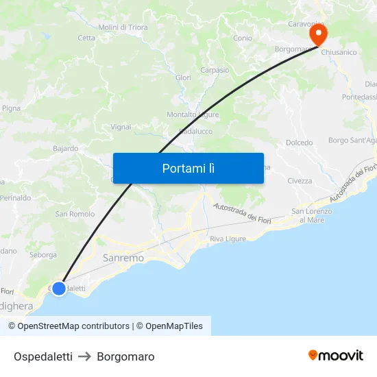 Ospedaletti to Borgomaro map