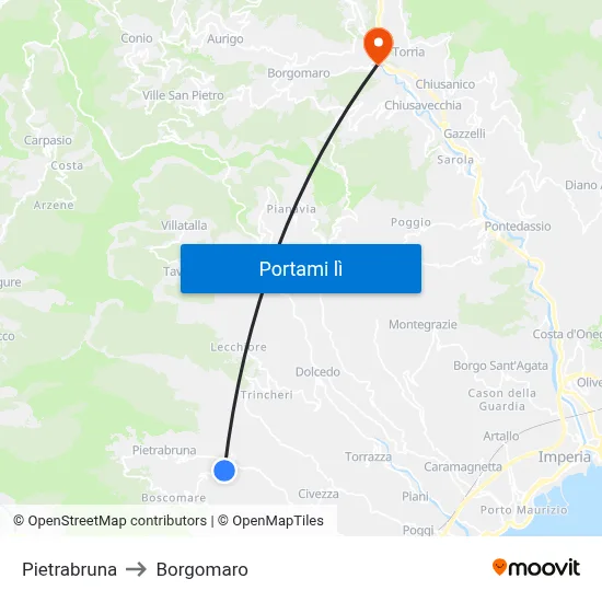 Pietrabruna to Borgomaro map