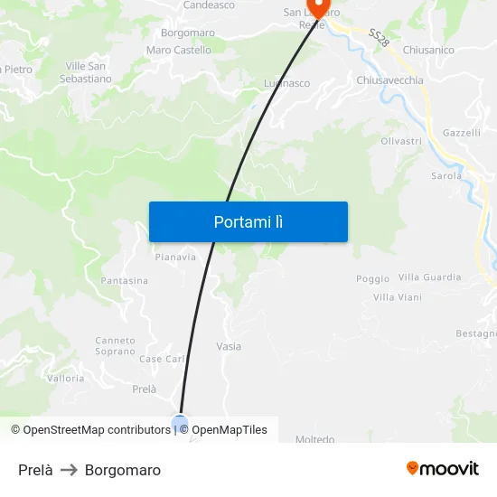 Prelà to Borgomaro map