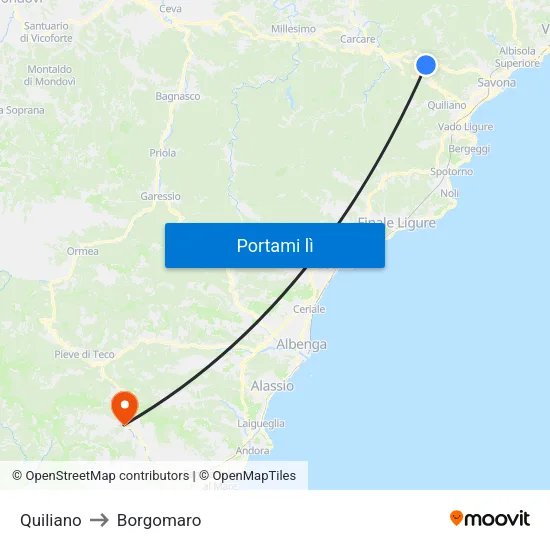 Quiliano to Borgomaro map