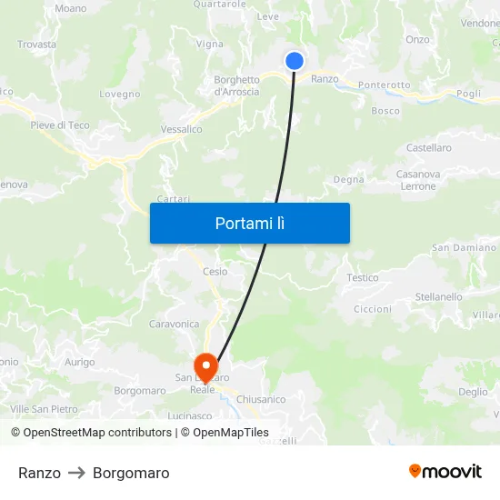Ranzo to Borgomaro map