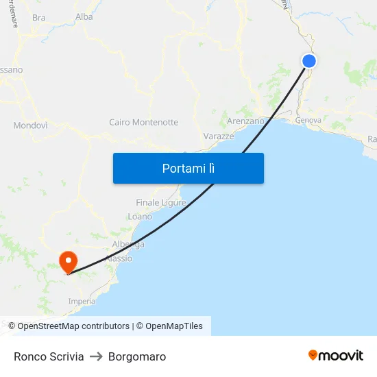 Ronco Scrivia to Borgomaro map