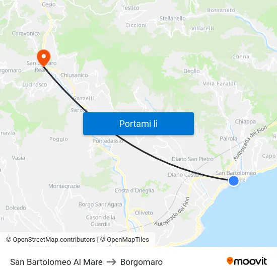 San Bartolomeo Al Mare to Borgomaro map