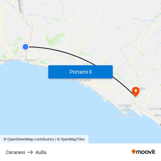 Ceranesi to Aulla map