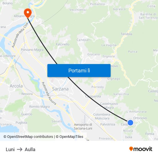 Luni to Aulla map