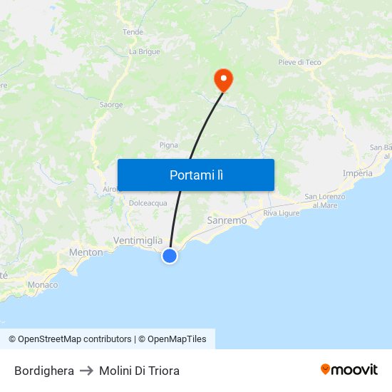 Bordighera to Molini Di Triora map