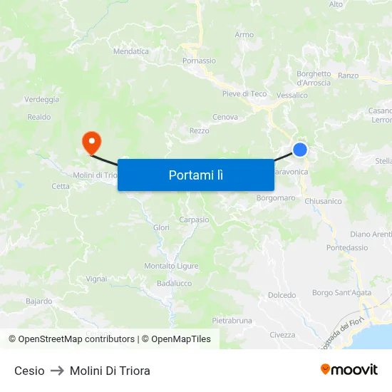 Cesio to Molini Di Triora map