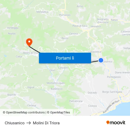 Chiusanico to Molini Di Triora map