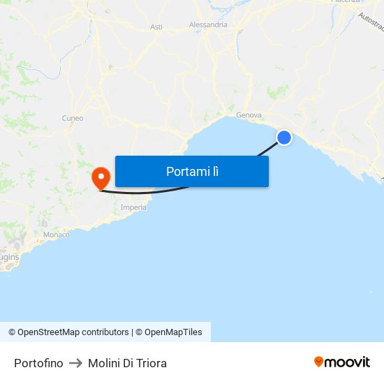 Portofino to Molini Di Triora map