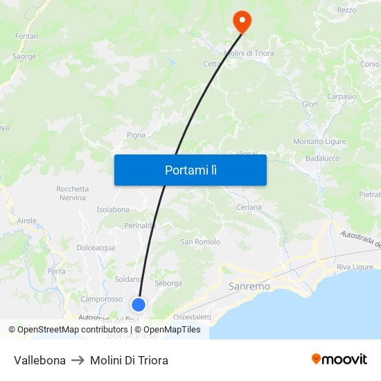 Vallebona to Molini Di Triora map