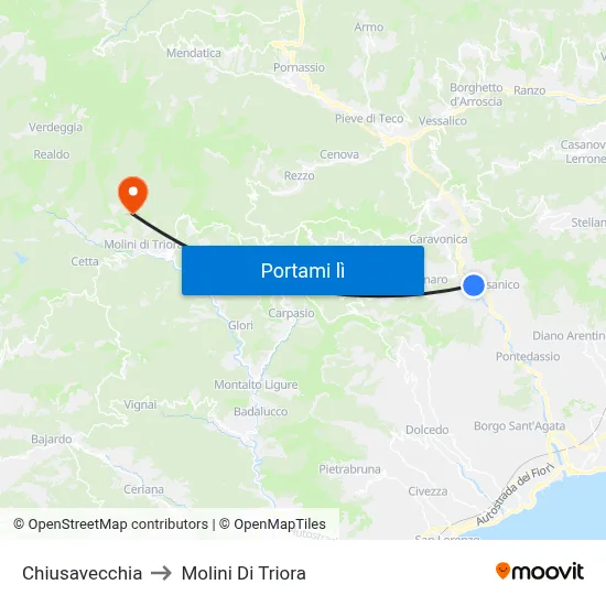 Chiusavecchia to Molini Di Triora map