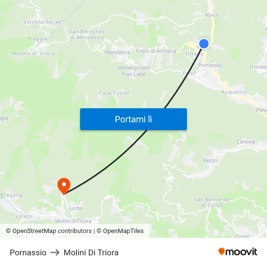 Pornassio to Molini Di Triora map