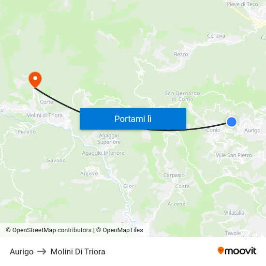 Aurigo to Molini Di Triora map