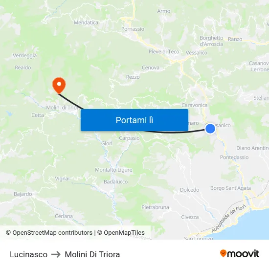 Lucinasco to Molini Di Triora map