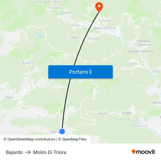Bajardo to Molini Di Triora map