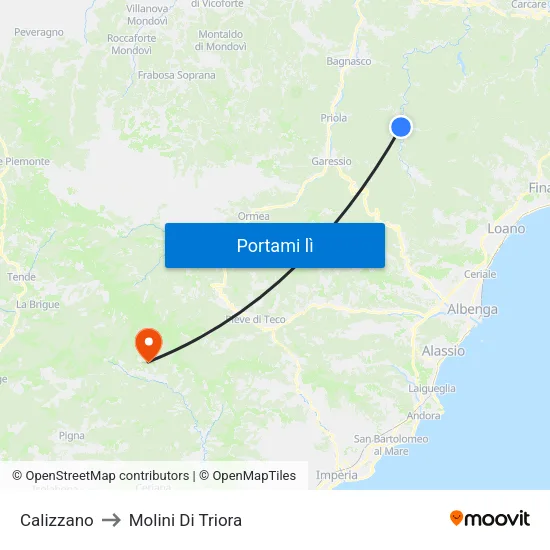 Calizzano to Molini Di Triora map