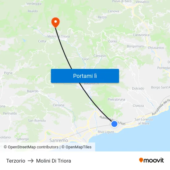 Terzorio to Molini Di Triora map